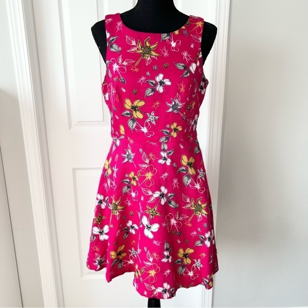 Yumi Sleeveless Floral Casual DARK PINK SKATER DRESS - Picture 2 of 14